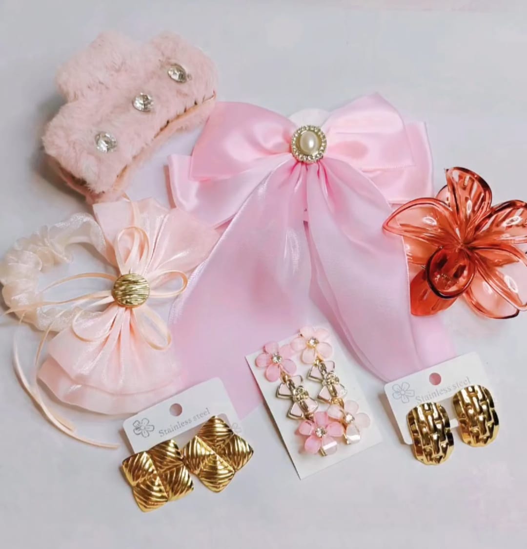 Pink color hair accessories with anti tarnish jewellery