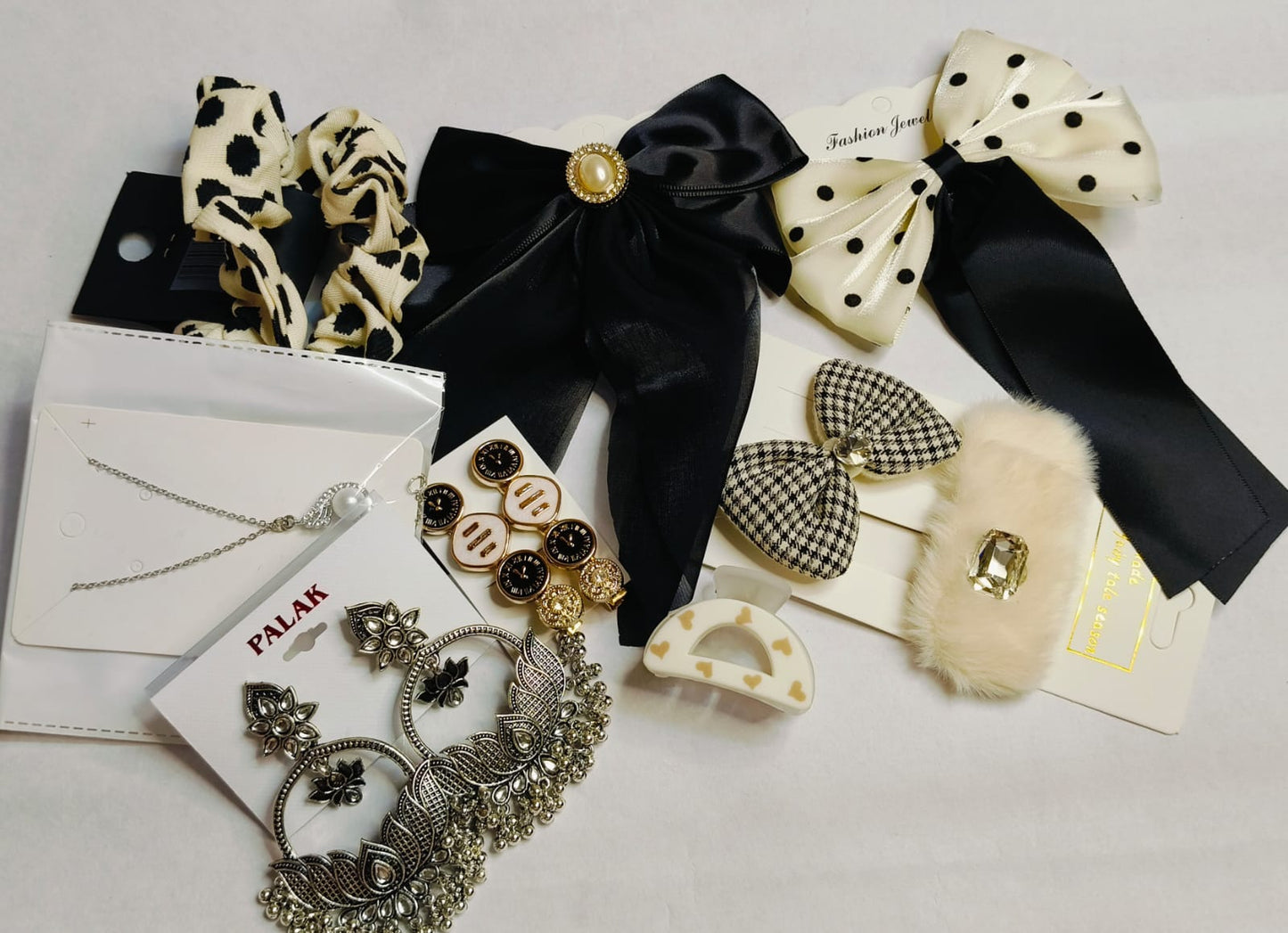 white and black combo of hair accessories